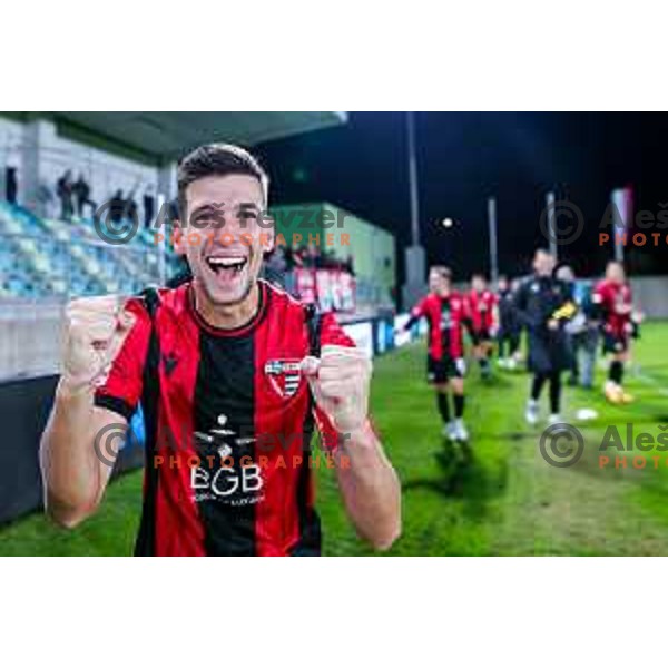 Nik Jermol celebrates victory at Prva liga Telemach 2025/2026 football match between Primorje and Koper in Ajdovscina, Slovenia on October 5, 2025