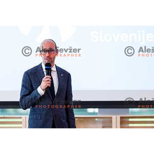 Luka Steiner, president of Slovenia Ski Federation during “Junaki Zime” - Slovenia Winter teams official presentation before start of 20235/2026 Olympic season in Brdo Congress Centre, Brdo pri Kranju, Slovenia on October 7, 2025