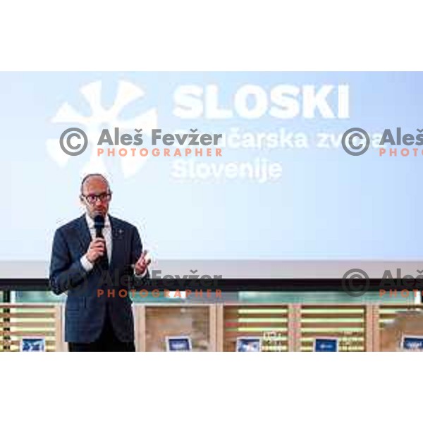 Luka Steiner, president of Slovenia Ski Federation during “Junaki Zime” - Slovenia Winter teams official presentation before start of 20235/2026 Olympic season in Brdo Congress Centre, Brdo pri Kranju, Slovenia on October 7, 2025