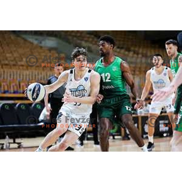 Luka Kures of Ilirija in action during OTP Bank League 2025/2026 basketball match between Ilirija and Krka in Hala Tivoli, Ljubljana, Slovenia on October 9, 2025. Photo: Filip Barbalic