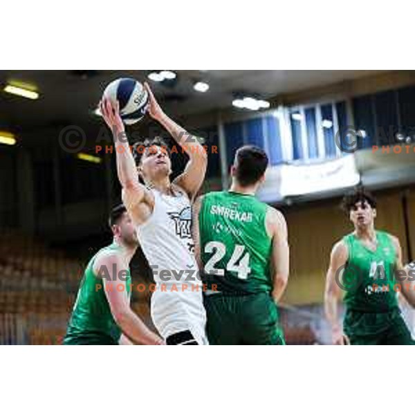 Luka Kures of Ilirija in action during OTP Bank League 2025/2026 basketball match between Ilirija and Krka in Hala Tivoli, Ljubljana, Slovenia on October 9, 2025. Photo: Filip Barbalic