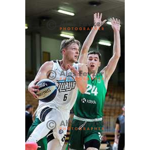 Gasper Skorjanc of Ilirija in action during OTP Bank League 2025/2026 basketball match between Ilirija and Krka in Hala Tivoli, Ljubljana, Slovenia on October 9, 2025. Photo: Filip Barbalic