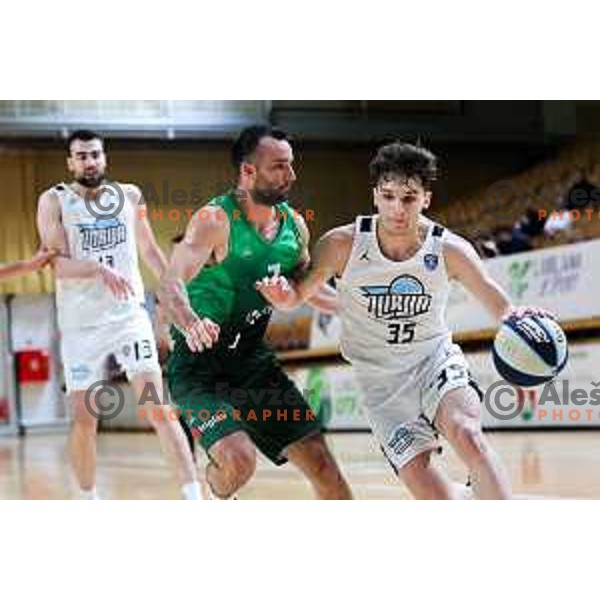Luka Kures of Ilirija in action during OTP Bank League 2025/2026 basketball match between Ilirija and Krka in Hala Tivoli, Ljubljana, Slovenia on October 9, 2025. Photo: Filip Barbalic