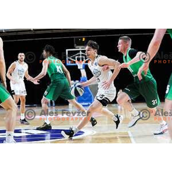 Luka Kures of Ilirija in action during OTP Bank League 2025/2026 basketball match between Ilirija and Krka in Hala Tivoli, Ljubljana, Slovenia on October 9, 2025. Photo: Filip Barbalic
