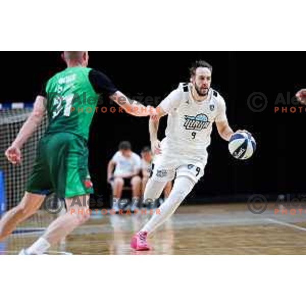 Tim Tomazic of Ilirija in action during OTP Bank League 2025/2026 basketball match between Ilirija and Krka in Hala Tivoli, Ljubljana, Slovenia on October 9, 2025. Photo: Filip Barbalic
