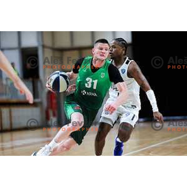 Jan Rebec of Krka in action during OTP Bank League 2025/2026 basketball match between Ilirija and Krka in Hala Tivoli, Ljubljana, Slovenia on October 9, 2025. Photo: Filip Barbalic