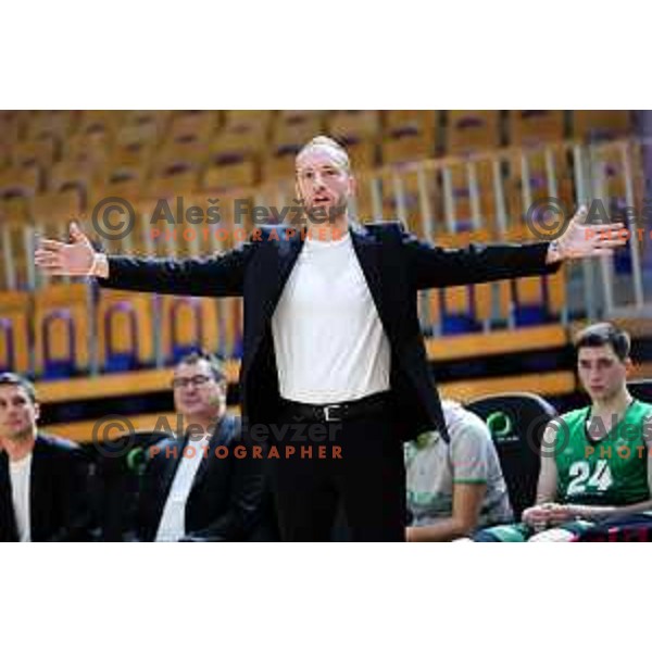 Head coach of Krka, Dejan Jakara in action during OTP Bank League 2025/2026 basketball match between Ilirija and Krka in Hala Tivoli, Ljubljana, Slovenia on October 9, 2025. Photo: Filip Barbalic