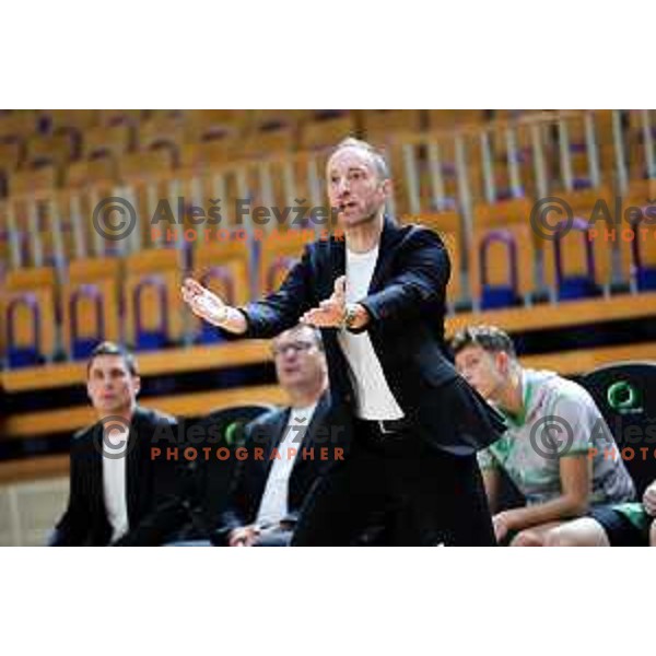 Head coach of Krka, Dejan Jakara in action during OTP Bank League 2025/2026 basketball match between Ilirija and Krka in Hala Tivoli, Ljubljana, Slovenia on October 9, 2025. Photo: Filip Barbalic