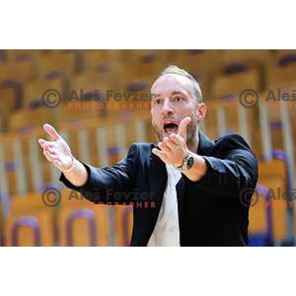 Head coach of Krka, Dejan Jakara in action during OTP Bank League 2025/2026 basketball match between Ilirija and Krka in Hala Tivoli, Ljubljana, Slovenia on October 9, 2025. Photo: Filip Barbalic