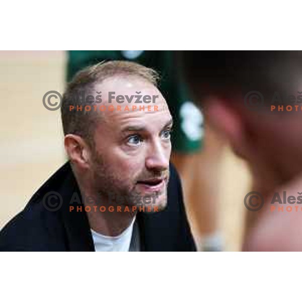 Head coach of Krka, Dejan Jakara in action during OTP Bank League 2025/2026 basketball match between Ilirija and Krka in Hala Tivoli, Ljubljana, Slovenia on October 9, 2025. Photo: Filip Barbalic
