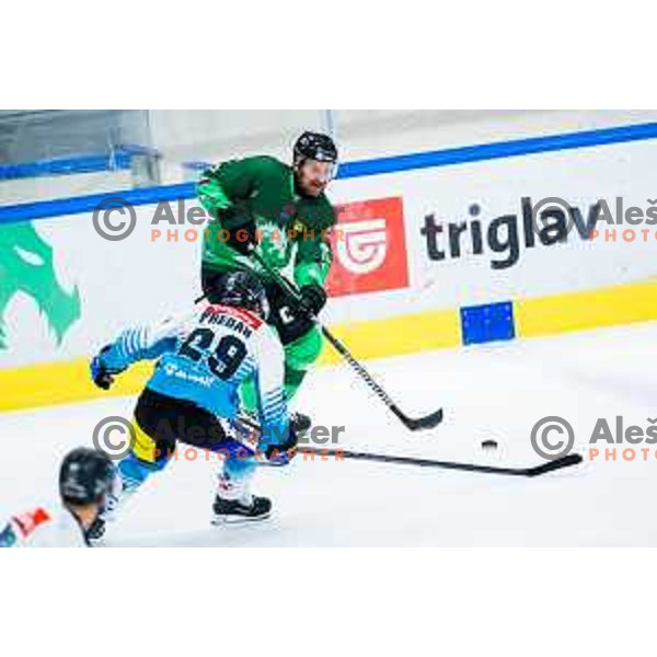 Marly Quince of SZ Olimpija in action during IceHL 2025/2026 ice-hockey match between SZ Olimpija and Steinbach Black Wings Linz in Tivoli Hall, Ljubljana, Slovenia on October 10, 2025. Photo: Filip Barbalic