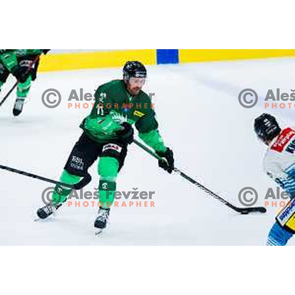 Marly Quince of SZ Olimpija in action during IceHL 2025/2026 ice-hockey match between SZ Olimpija and Steinbach Black Wings Linz in Tivoli Hall, Ljubljana, Slovenia on October 10, 2025. Photo: Filip Barbalic