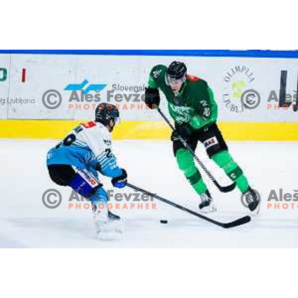 Miha Bericic of SZ Olimpija in action during IceHL 2025/2026 ice-hockey match between SZ Olimpija and Steinbach Black Wings Linz in Tivoli Hall, Ljubljana, Slovenia on October 10, 2025. Photo: Filip Barbalic