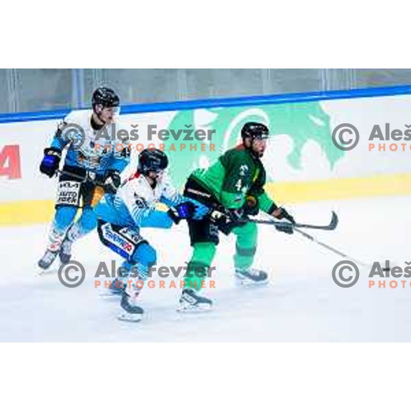 TJ Brennan of SZ Olimpija in action during IceHL 2025/2026 ice-hockey match between SZ Olimpija and Steinbach Black Wings Linz in Tivoli Hall, Ljubljana, Slovenia on October 10, 2025. Photo: Filip Barbalic