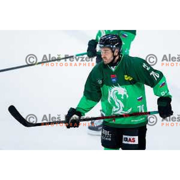 Rok Kapel of SZ Olimpija in action during IceHL 2025/2026 ice-hockey match between SZ Olimpija and Steinbach Black Wings Linz in Tivoli Hall, Ljubljana, Slovenia on October 10, 2025. Photo: Filip Barbalic