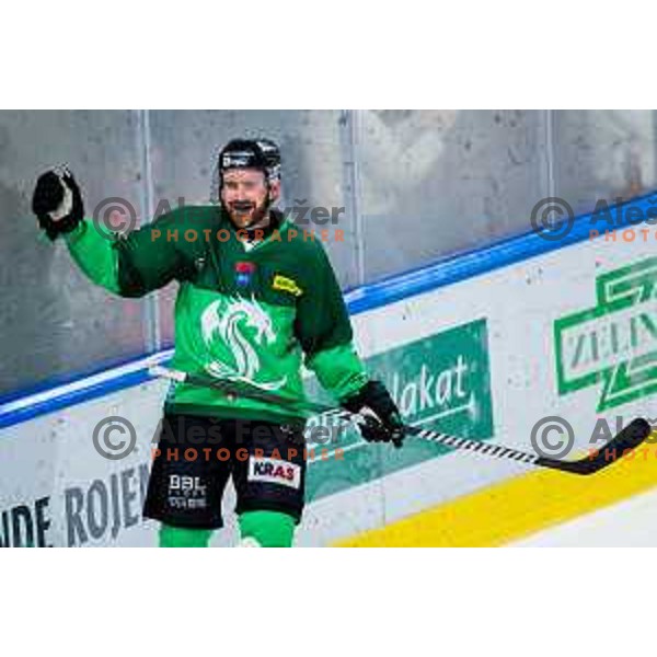 Marly Quince of SZ Olimpija celebrates goal during IceHL 2025/2026 ice-hockey match between SZ Olimpija and Steinbach Black Wings Linz in Tivoli Hall, Ljubljana, Slovenia on October 10, 2025. Photo: Filip Barbalic