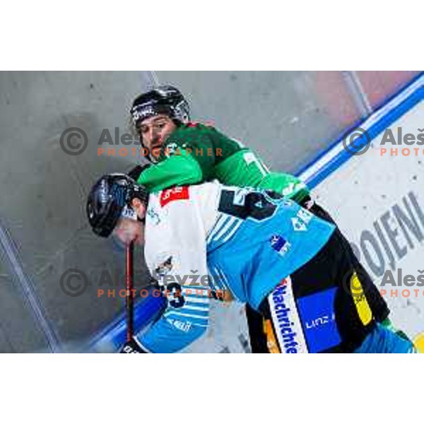Marly Quince of SZ Olimpija in action during IceHL 2025/2026 ice-hockey match between SZ Olimpija and Steinbach Black Wings Linz in Tivoli Hall, Ljubljana, Slovenia on October 10, 2025. Photo: Filip Barbalic