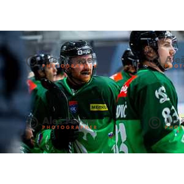 Marly Quince of SZ Olimpija in action during IceHL 2025/2026 ice-hockey match between SZ Olimpija and Steinbach Black Wings Linz in Tivoli Hall, Ljubljana, Slovenia on October 10, 2025. Photo: Filip Barbalic