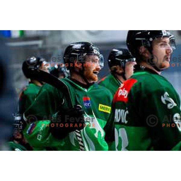 Marly Quince of SZ Olimpija in action during IceHL 2025/2026 ice-hockey match between SZ Olimpija and Steinbach Black Wings Linz in Tivoli Hall, Ljubljana, Slovenia on October 10, 2025. Photo: Filip Barbalic