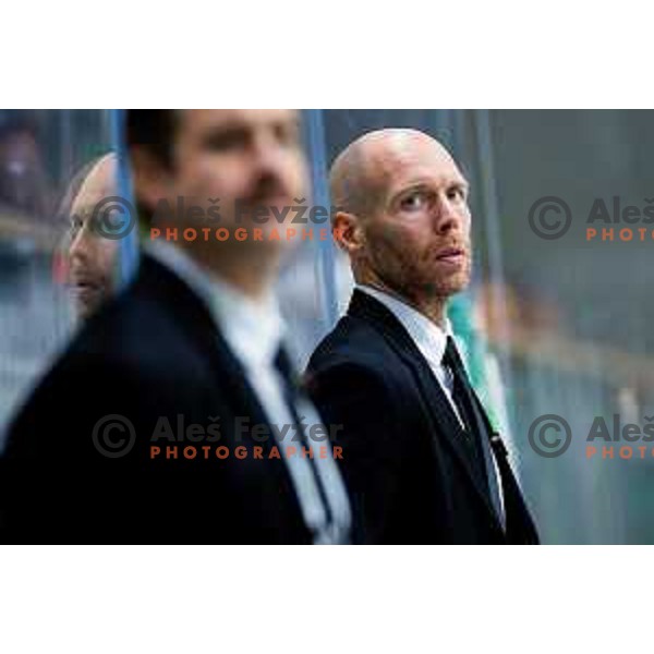 Assistant coach of SZ Olimpija, Andrej Tavzelj in action during IceHL 2025/2026 ice-hockey match between SZ Olimpija and Steinbach Black Wings Linz in Tivoli Hall, Ljubljana, Slovenia on October 10, 2025. Photo: Filip Barbalic
