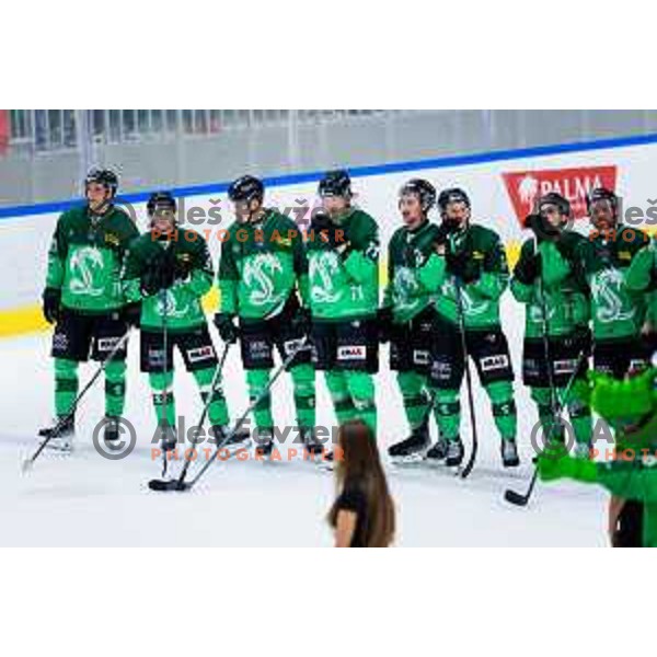 Players of SZ Olimpija after IceHL 2025/2026 ice-hockey match between SZ Olimpija and Steinbach Black Wings Linz in Tivoli Hall, Ljubljana, Slovenia on October 10, 2025. Photo: Filip Barbalic