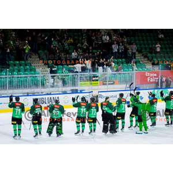 Players of SZ Olimpija after IceHL 2025/2026 ice-hockey match between SZ Olimpija and Steinbach Black Wings Linz in Tivoli Hall, Ljubljana, Slovenia on October 10, 2025. Photo: Filip Barbalic