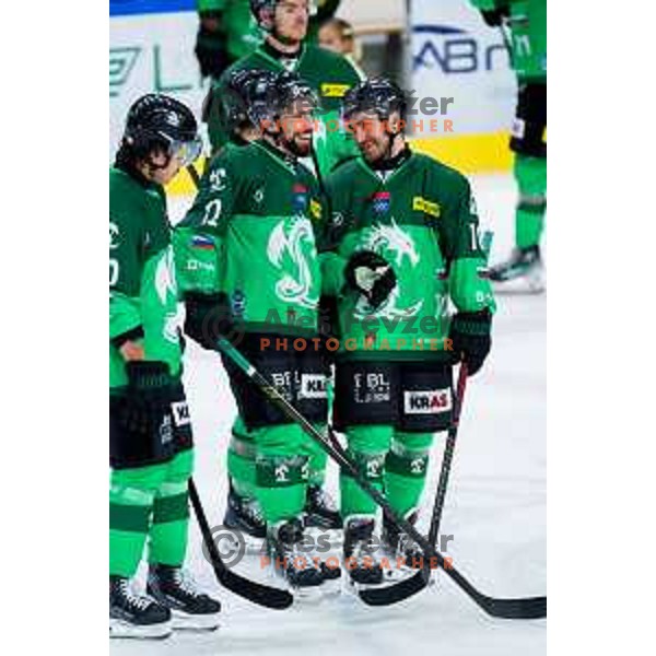 Nik Simsic and Rok Kapel of SZ Olimpija after IceHL 2025/2026 ice-hockey match between SZ Olimpija and Steinbach Black Wings Linz in Tivoli Hall, Ljubljana, Slovenia on October 10, 2025. Photo: Filip Barbalic