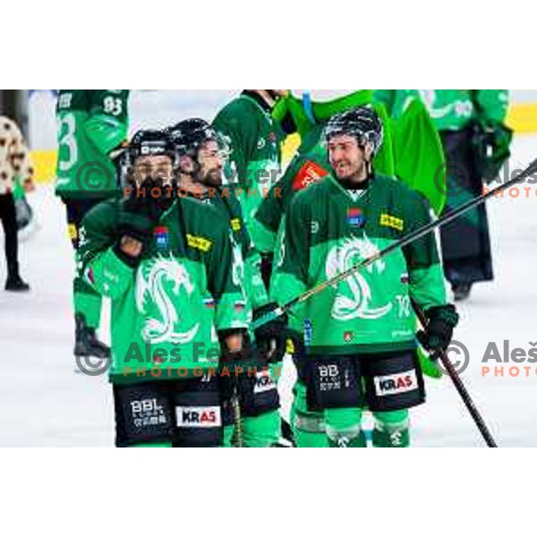Nik Simsic and Rok Kapel of SZ Olimpija after IceHL 2025/2026 ice-hockey match between SZ Olimpija and Steinbach Black Wings Linz in Tivoli Hall, Ljubljana, Slovenia on October 10, 2025. Photo: Filip Barbalic