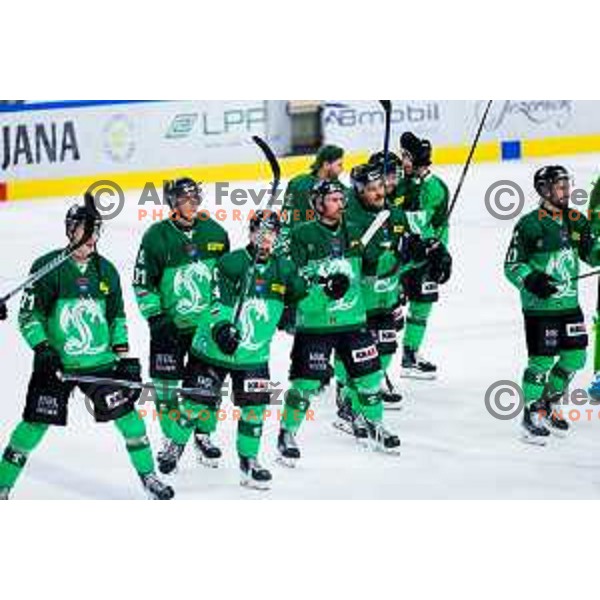 Players of SZ Olimpija after IceHL 2025/2026 ice-hockey match between SZ Olimpija and Steinbach Black Wings Linz in Tivoli Hall, Ljubljana, Slovenia on October 10, 2025. Photo: Filip Barbalic