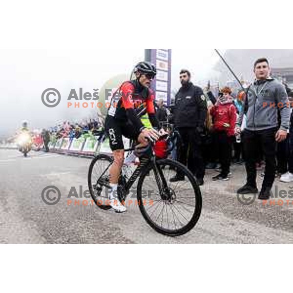 Andrew Feather (GB) at the finish line of the Pogi Challenge at Krvavec Ski resort, Slovenia on October 12, 2025