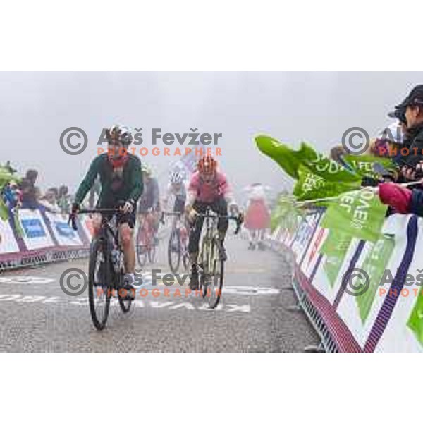 at the finish line of the Pogi Challenge at Krvavec Ski resort, Slovenia on October 12, 2025