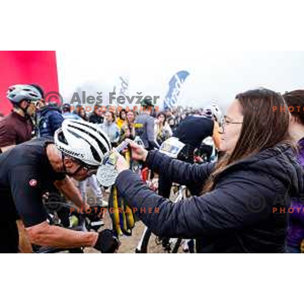 at the finish line of the Pogi Challenge at Krvavec Ski resort, Slovenia on October 12, 2025