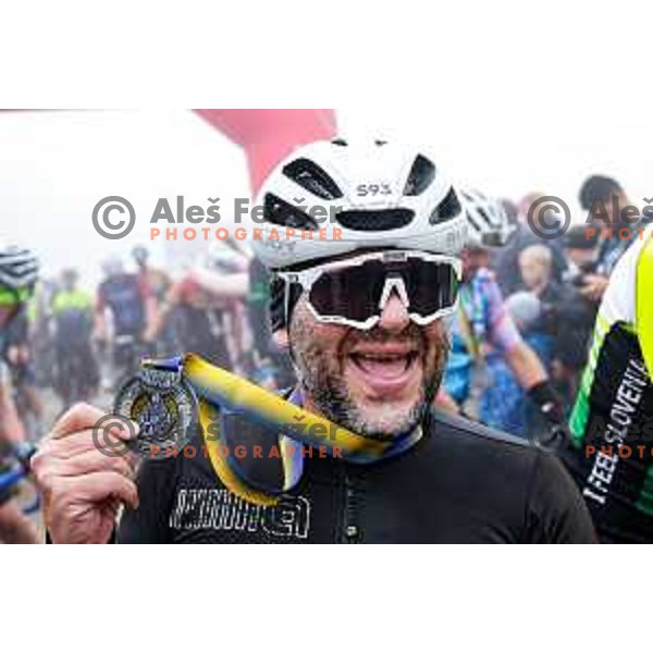 at the finish line of the Pogi Challenge at Krvavec Ski resort, Slovenia on October 12, 2025
