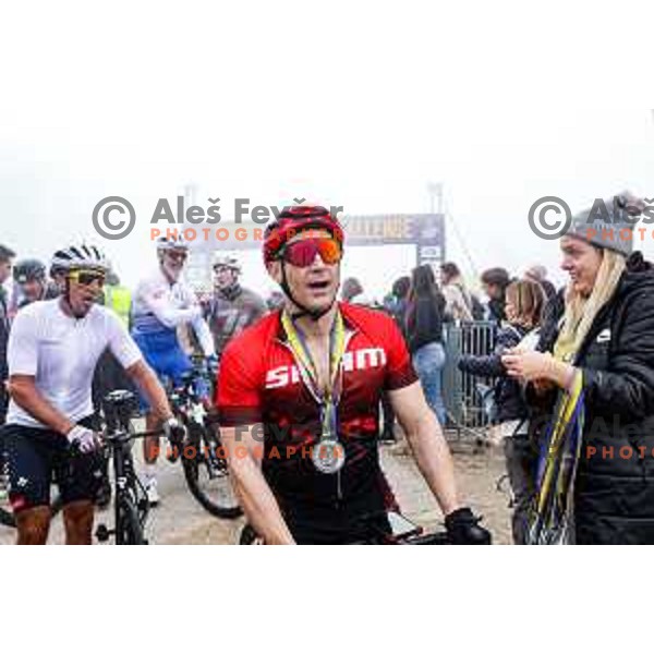 at the finish line of the Pogi Challenge at Krvavec Ski resort, Slovenia on October 12, 2025