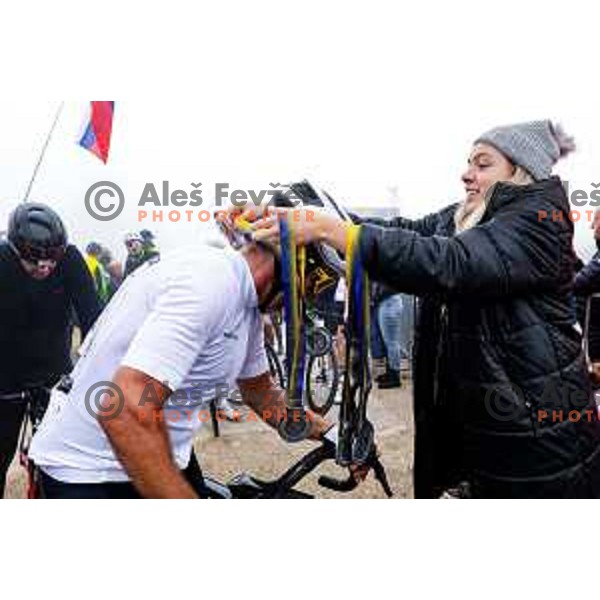 at the finish line of the Pogi Challenge at Krvavec Ski resort, Slovenia on October 12, 2025