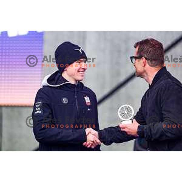 Tadej Pogacar and Andrej Hauptman at the Pogi Challenge at Krvavec Ski resort, Slovenia on October 12, 2025