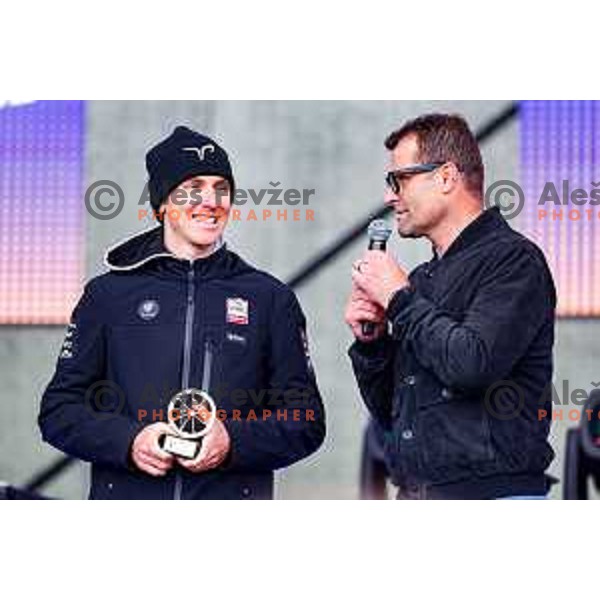 Tadej Pogacar and Andrej Hauptman at the Pogi Challenge at Krvavec Ski resort, Slovenia on October 12, 2025