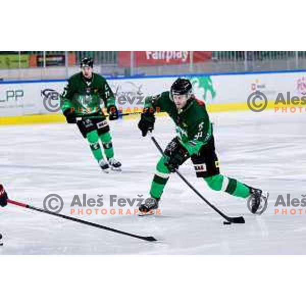 Nicolai Meyer of SZ Olimpija in action during IceHL 2025/2026 ice-hockey match between SZ Olimpija and Tiwag Innsbruck in Tivoli Hall, Ljubljana, Slovenia on October 12, 2025