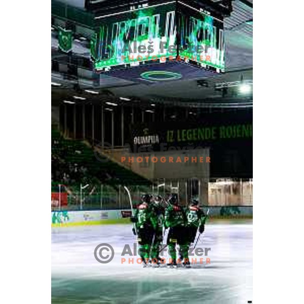 of SZ Olimpija in action during IceHL 2025/2026 ice-hockey match between SZ Olimpija and Tiwag Innsbruck in Tivoli Hall, Ljubljana, Slovenia on October 12, 2025
