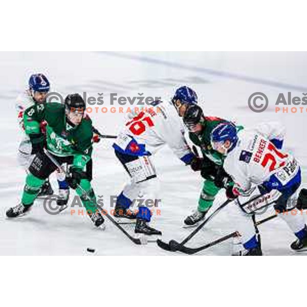 of SZ Olimpija in action during IceHL 2025/2026 ice-hockey match between SZ Olimpija and Tiwag Innsbruck in Tivoli Hall, Ljubljana, Slovenia on October 12, 2025
