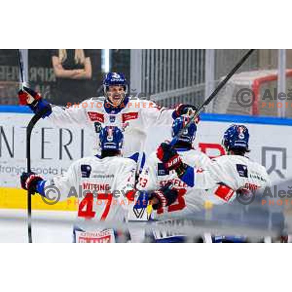 of SZ Olimpija in action during IceHL 2025/2026 ice-hockey match between SZ Olimpija and Tiwag Innsbruck in Tivoli Hall, Ljubljana, Slovenia on October 12, 2025