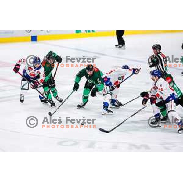 of SZ Olimpija in action during IceHL 2025/2026 ice-hockey match between SZ Olimpija and Tiwag Innsbruck in Tivoli Hall, Ljubljana, Slovenia on October 12, 2025
