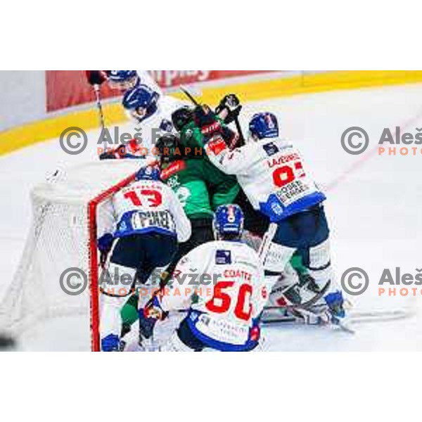 of SZ Olimpija in action during IceHL 2025/2026 ice-hockey match between SZ Olimpija and Tiwag Innsbruck in Tivoli Hall, Ljubljana, Slovenia on October 12, 2025