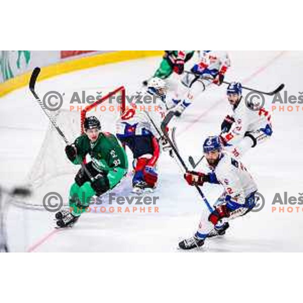 of SZ Olimpija in action during IceHL 2025/2026 ice-hockey match between SZ Olimpija and Tiwag Innsbruck in Tivoli Hall, Ljubljana, Slovenia on October 12, 2025