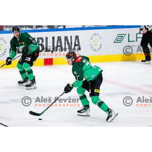 of SZ Olimpija in action during IceHL 2025/2026 ice-hockey match between SZ Olimpija and Tiwag Innsbruck in Tivoli Hall, Ljubljana, Slovenia on October 12, 2025