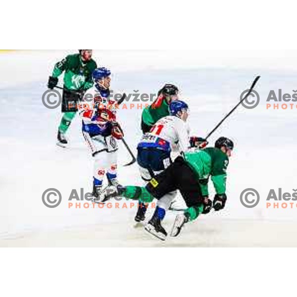 of SZ Olimpija in action during IceHL 2025/2026 ice-hockey match between SZ Olimpija and Tiwag Innsbruck in Tivoli Hall, Ljubljana, Slovenia on October 12, 2025