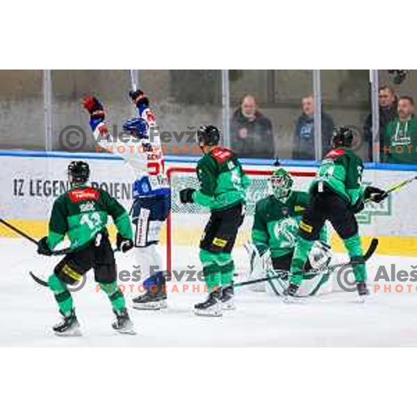 of SZ Olimpija in action during IceHL 2025/2026 ice-hockey match between SZ Olimpija and Tiwag Innsbruck in Tivoli Hall, Ljubljana, Slovenia on October 12, 2025