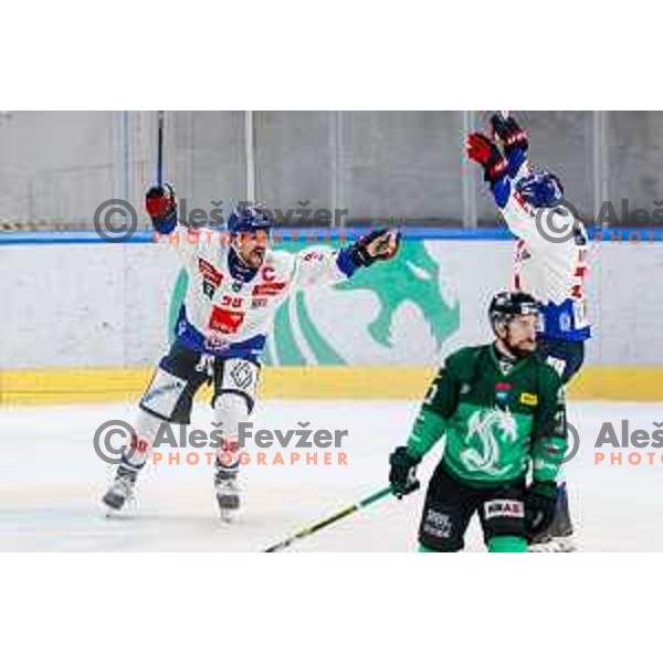 of SZ Olimpija in action during IceHL 2025/2026 ice-hockey match between SZ Olimpija and Tiwag Innsbruck in Tivoli Hall, Ljubljana, Slovenia on October 12, 2025