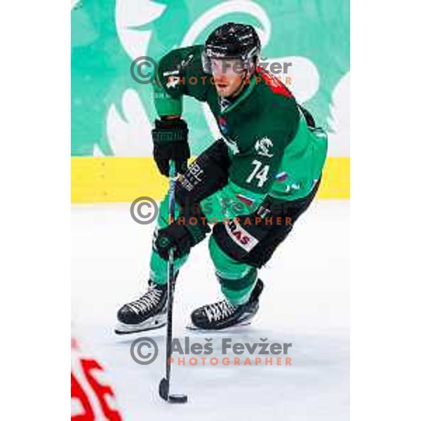 of SZ Olimpija in action during IceHL 2025/2026 ice-hockey match between SZ Olimpija and Tiwag Innsbruck in Tivoli Hall, Ljubljana, Slovenia on October 12, 2025