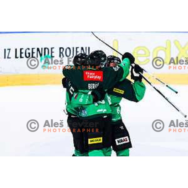of SZ Olimpija in action during IceHL 2025/2026 ice-hockey match between SZ Olimpija and Tiwag Innsbruck in Tivoli Hall, Ljubljana, Slovenia on October 12, 2025